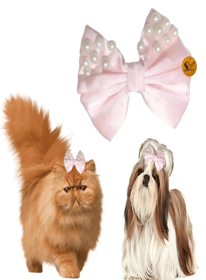 Sage Square Luxury Pet Pearl Bow | Stylish Grooming Clip | Fancy Bowknot for Dogs & Cats | Elegant Non-Slip Hair Accessory for Special Occasions, Parties & Weddings | Perfect for your Pet (Light Pink) - Image 1